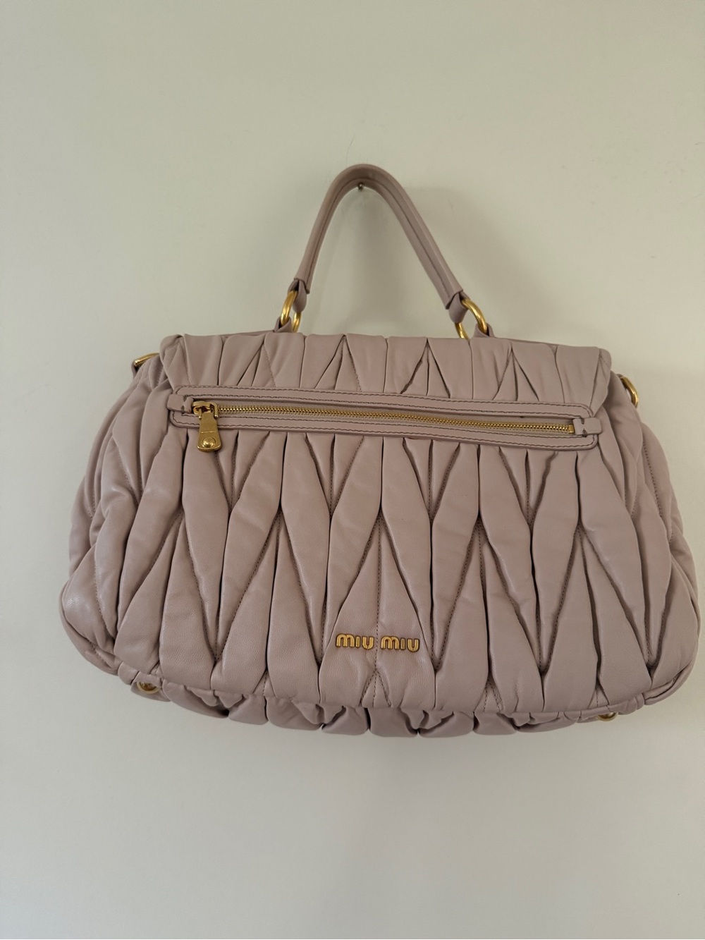 Miu Miu Quilted Pattina Leather Shoulder Bag in Cipria with Gold Hardware - Picture 6 of 12